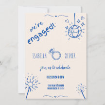 Moderne Blauwe Hand getrokken Verlovingsfeestuitno