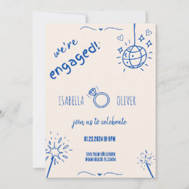 Moderne Blauwe Hand getrokken Verlovingsfeestuitno Kaart