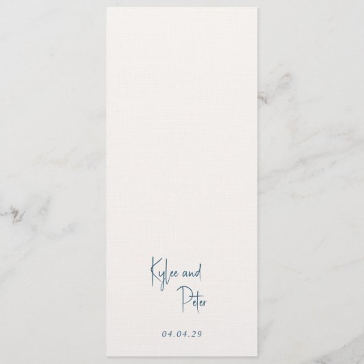 Moderne Blauwe Handgeschreven Script Elegant Bruil Menu (Achterkant)