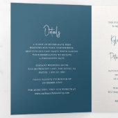 Moderne Blauwe Handgeschreven Script Elegante Trou Drieluik Uitnodiging (Binnenzijde eerst)