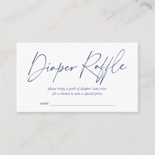 Moderne blauwe handgeschreven taperraffle informatiekaartje (Voorkant)