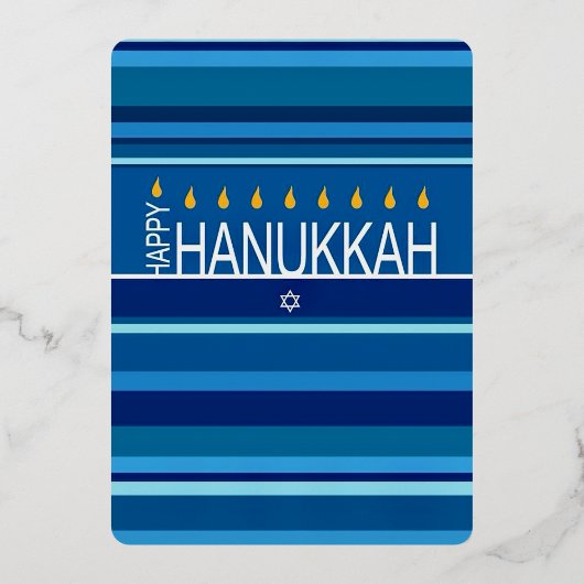 Moderne Blauwe Hanukkah-feest Folie Uitnodiging (Achterkant)