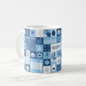 Moderne Blauwe Hanukkah-symbolen mok (Voorkant links)