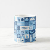Moderne Blauwe Hanukkah-symbolen mok (Center)