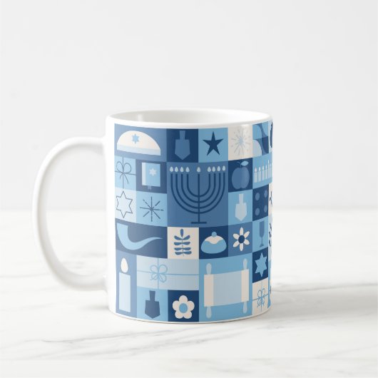 Moderne Blauwe Hanukkah-symbolen mok (Links)