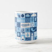 Moderne Blauwe Hanukkah-symbolen mok (Center)