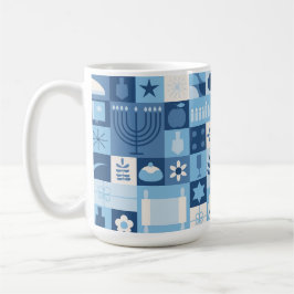 Moderne Blauwe Hanukkah-symbolen mok