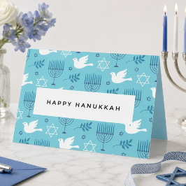 Moderne Blauwe Hanukkah Teal Menorah, Duif & Ster Feestdagen Kaart
