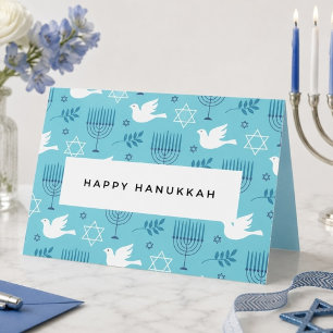 Moderne Blauwe Hanukkah Teal Menorah, Duif & Ster  Feestdagen Kaart