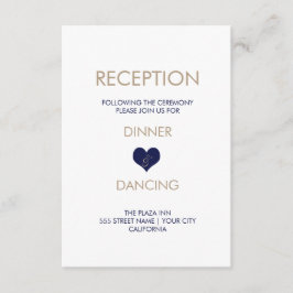 Moderne Blauwe Hart- en Streep Ontvangstkaart Informatiekaartje