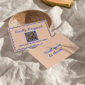 Moderne Blauwe Heldere QR Code Retro Leuke Bruilof RSVP Kaartje