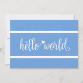 Moderne Blauwe Hello World Foto Geboorte Stat Aankondiging (Achterkant)