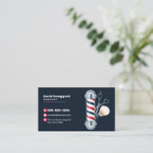 Moderne blauwe herenkapper kapper stylist QR-code Visitekaartje (Staand voorkant)