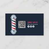 Moderne blauwe herenkapper kapper stylist QR-code Visitekaartje (Achterkant)