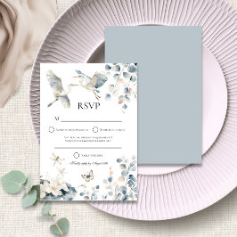 Moderne Blauwe Heron Foliage bruiloft RSVP Kaartje