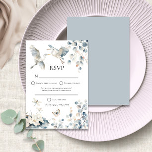 Moderne Blauwe Heron Foliage bruiloft RSVP Kaartje