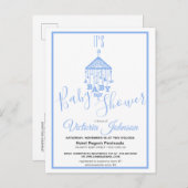 Moderne Blauwe Het is een Jongens Baby Shower Uitn Uitnodiging Briefkaart (Voorkant / Achterkant)