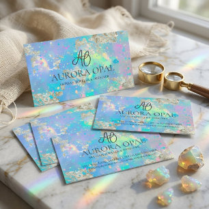 Moderne Blauwe Holografische Iriserende Opal Goud Visitekaartje