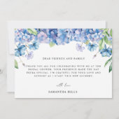 Moderne blauwe hortensia bloem bruidsdouche bedankkaart (Achterkant)