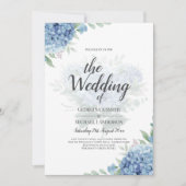 Moderne blauwe hortensia bloem bruiloft uitnodigin (Voorkant)