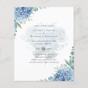 Moderne blauwe hortensia bloem bruiloft uitnodigin flyer