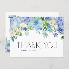 Moderne blauwe hortensia bloemen bruiloft Dank u Briefkaart