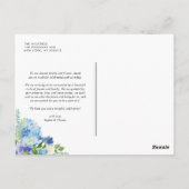 Moderne blauwe hortensia bloemen bruiloft Dank u Briefkaart (Achterkant)