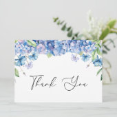 Moderne Blauwe Hortensia Bloemrijke Bruidsdouche Bedankkaart (Staand voorkant)