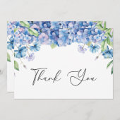 Moderne Blauwe Hortensia Bloemrijke Bruidsdouche Bedankkaart (Voorkant / Achterkant)