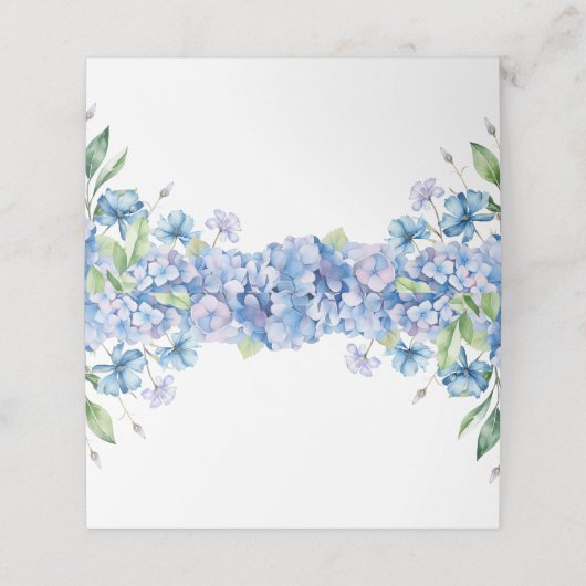 Moderne Blauwe Hortensia Bloemrijke Bruidsdouche Plaatskaartje (Buitenkant ongevouwen)