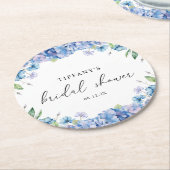 Moderne Blauwe Hortensia Bloemrijke Bruidsdouche Ronde Kartonnen Onderzetter (Gebogen)