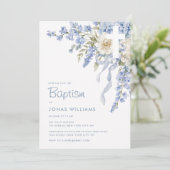 Moderne blauwe hortensia doop kaart (Staand voorkant)