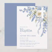 Moderne blauwe hortensia doop kaart (Voorkant / Achterkant)