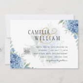 Moderne Blauwe Hortensia FOTO Trouw Uitnodiging (Voorkant)