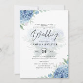 Moderne Blauwe Hortensia FOTO Trouw Uitnodiging (Voorkant)