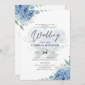 Moderne Blauwe Hortensia FOTO Trouw Uitnodiging (Voorkant / Achterkant)