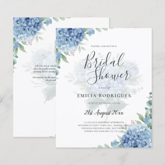Moderne Blauwe Hortensia Foto Uitnodigingen voor B (Voorkant / Achterkant)