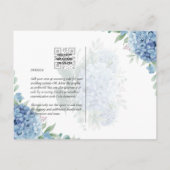 Moderne Blauwe Hortensia Huwelijksuitnodiging QR C Briefkaart (Achterkant)