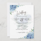 Moderne Blauwe Hortensia Huwelijksuitnodiging QR C Kaart (Voorkant)