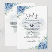 Moderne Blauwe Hortensia Huwelijksuitnodiging QR C Kaart (Voorkant / Achterkant)