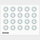 Moderne blauwe hortensia krans baby shower ronde sticker (Vel)