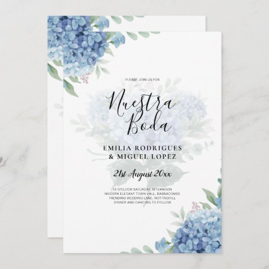 Moderne Blauwe Hortensia Trouw Uitnodiging QR Code (Voorkant / Achterkant)