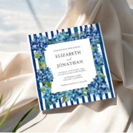 Moderne Blauwe Hortensia Waterverf Streep Bruiloft Kaart