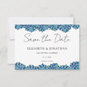 Moderne Blauwe Hortensia's Navy Blauwe Gestreepte Save The Date (Voorkant)