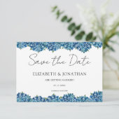 Moderne Blauwe Hortensia's Navy Blauwe Gestreepte Save The Date (Staand voorkant)