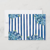 Moderne Blauwe Hortensia's Navy Blauwe Gestreepte Save The Date (Achterkant)