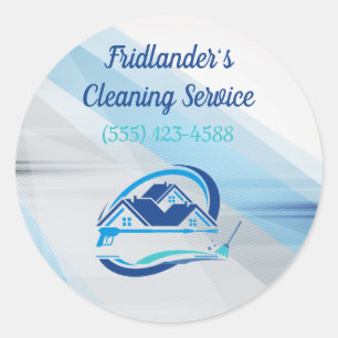 Moderne Blauwe Huis Schoonmaak Service Huishoudeli Ronde Sticker