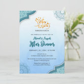 Moderne Blauwe Islamitische Iftar Uitnodiging (Staand voorkant)