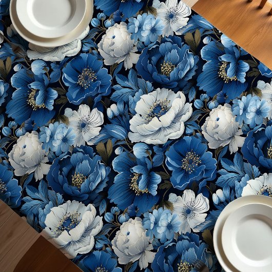 Moderne Blauwe Ivoren Bloemdecoratieve Tafelkleed