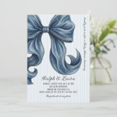 Moderne blauwe jeans boog baby shower kaart (Staand voorkant)